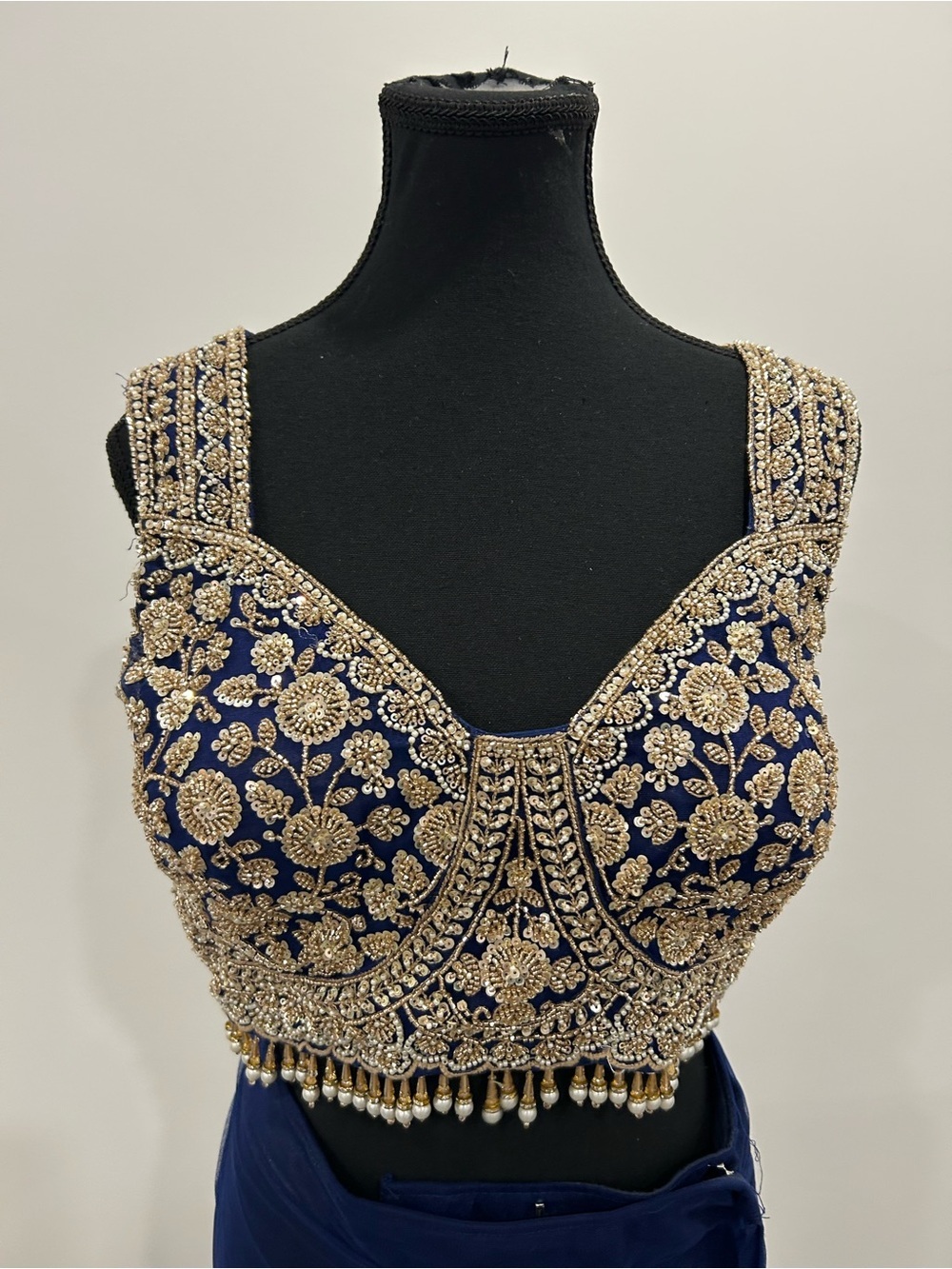 Luxury Royal Blue & Gold Designer Saree - Picture 15 of 16